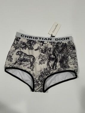 NWT Christian Dior Sz M Black & White Swimsuit Bikini Bottom Briefs